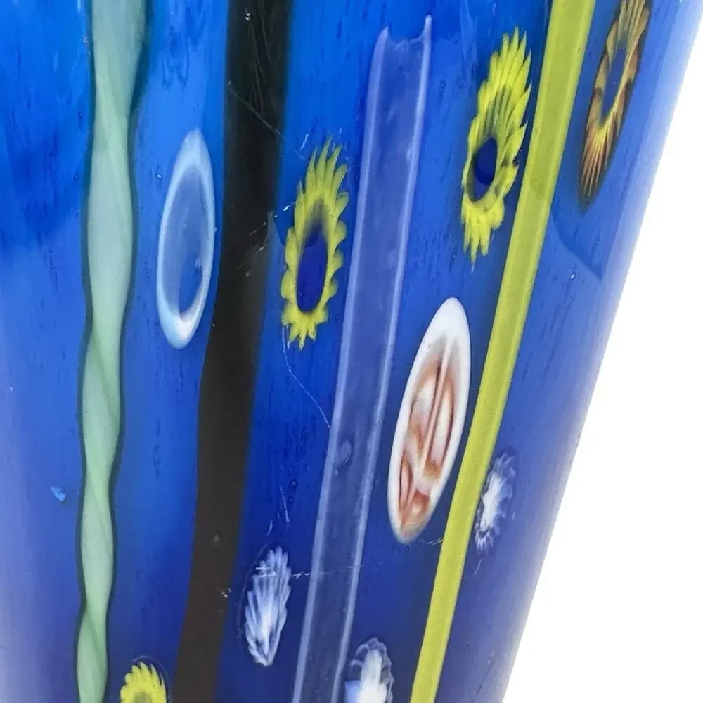 Venetian Blue Murano Italy Blown Art Glass Millefiori Vase By Dino Marten 11.5”